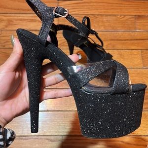 7" Give In To Me Glitter Heel - Ellie Black Glitter 8